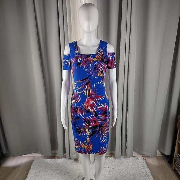 Calvin Klein Dresses & Skirts - Calvin Klein Blue Tropical Floral Cruise Resort Cold Shoulder Dress, Size 2
